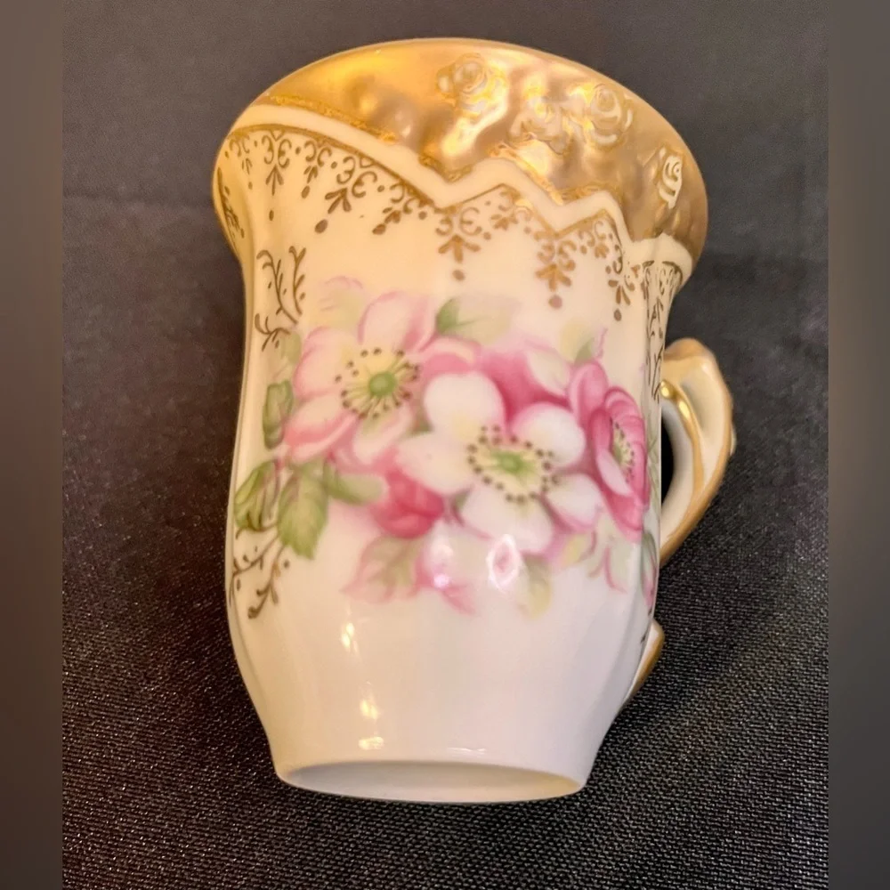 Vintage Victorian Ardco Chocolate Cup Saucer Set Hand Painted Floral Gold Trim